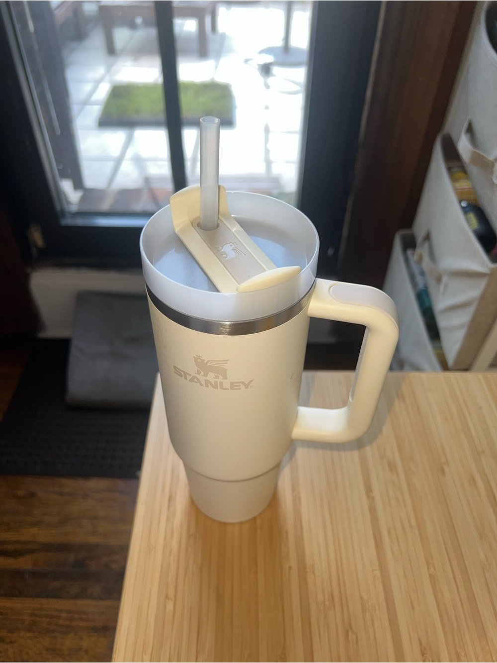 Stanley White Travel Tumbler with Handle and Stainless Trim - Picture 2 of 4